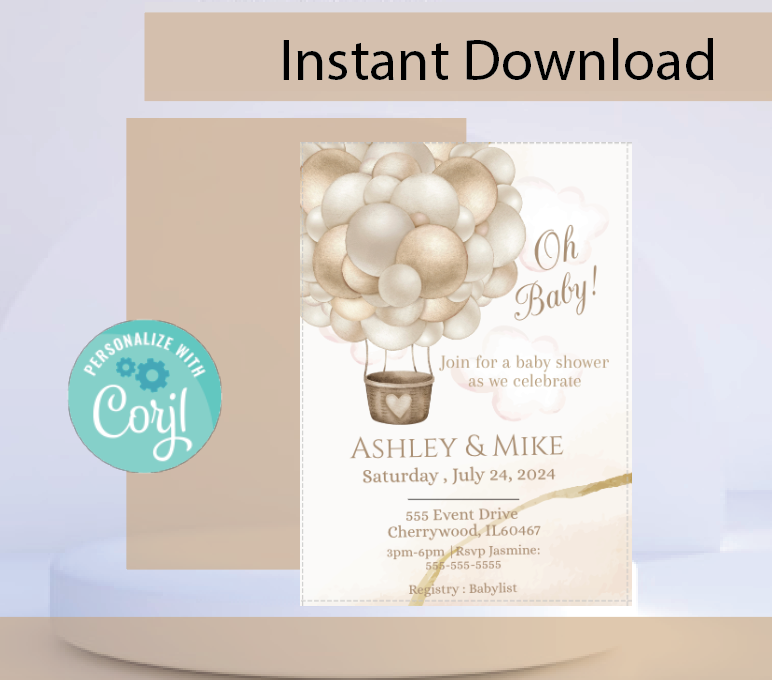 Max Air Invitations Hot air balloon invitation- INSTANT DOWNLOAD – Inspired By A-One