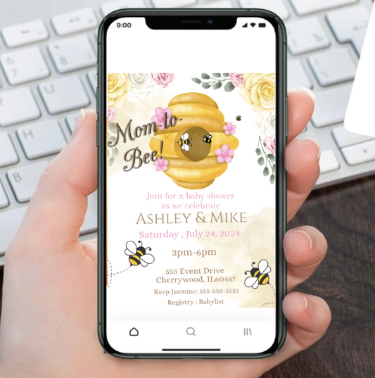 Bee invitation -pink- INSTANT DOWNLOAD