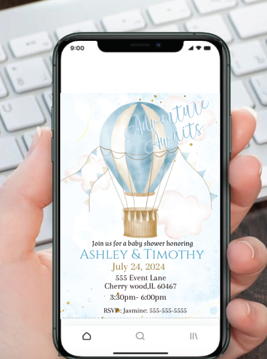 Max Air Invitations Hot air balloon invitation -blue- INSTANT DOWNLOAD – Inspired By A-One