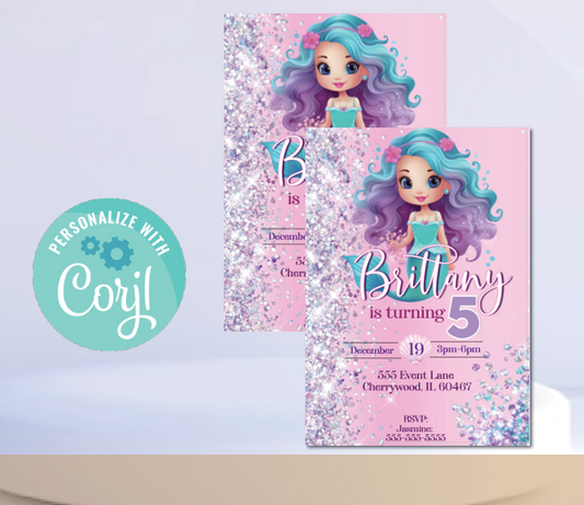 Mermaid  invitation - girl INSTANT DOWNLOAD