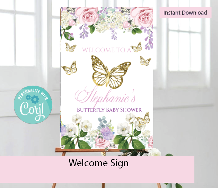 Butterfly - White-  Welcome sign- - INSTANT DOWNLOAD