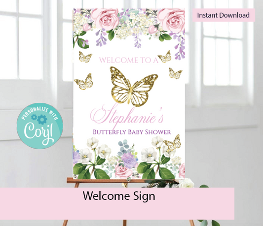 Butterfly - White-  Welcome sign- - INSTANT DOWNLOAD