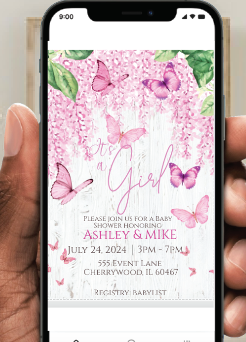 Butterfly- Garden- White-  Invitation- - INSTANT DOWNLOAD