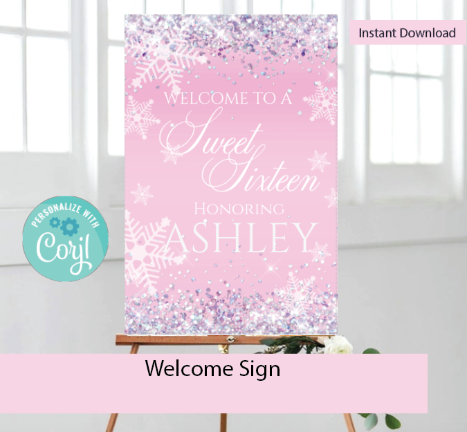 Winter wonderland welcome sign- Pink Sparkle