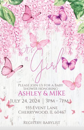 Butterfly- Garden- White-  Invitation- - INSTANT DOWNLOAD