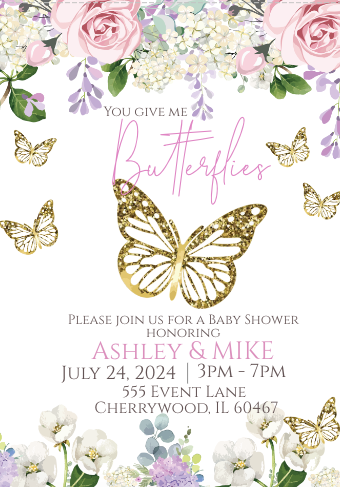 Butterfly- - White-  Invitation- - INSTANT DOWNLOAD