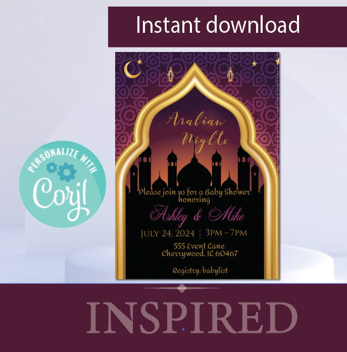 Arabian Nights/moroccan-   Invitation- - INSTANT DOWNLOAD