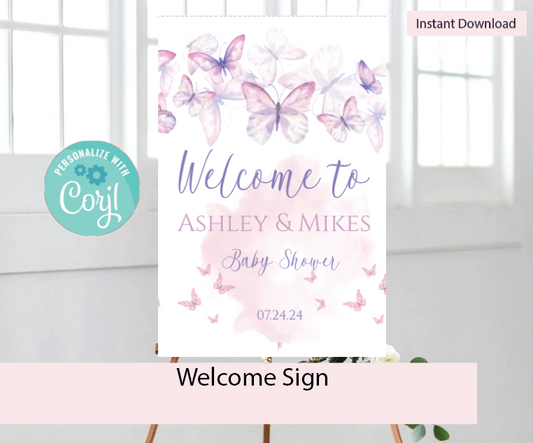 Butterfly -Purple Fade-  Welcome sign- - INSTANT DOWNLOAD