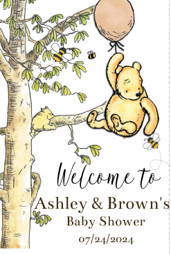 Winnie the Pooh -   Welcome Sign -with balloon -white- - INSTANT DOWNLOAD