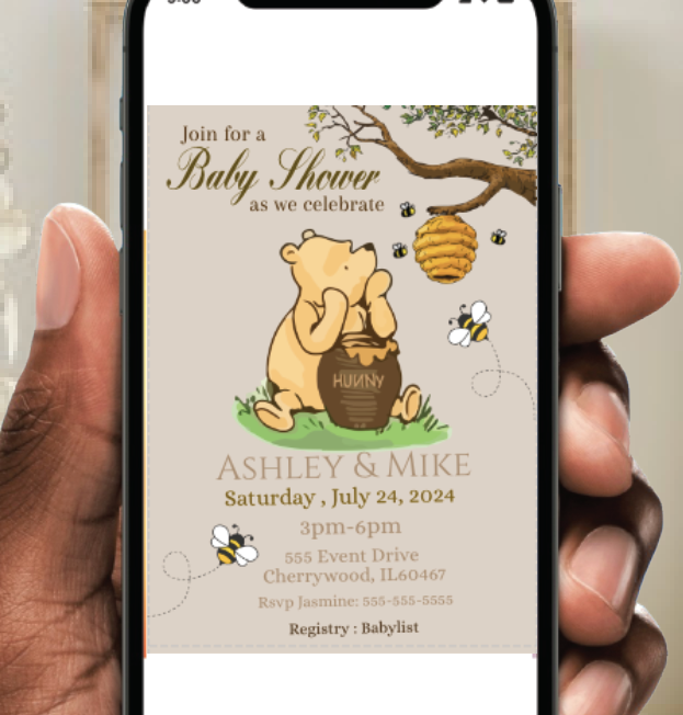 Winnie the Pooh -   Invitation- Brown - sitting- - INSTANT DOWNLOAD