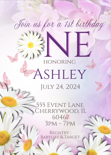 Daisy - Invitation -  Lilac  - INSTANT DOWNLOAD