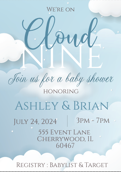 Cloud nine- Invitation - blue  - INSTANT DOWNLOAD