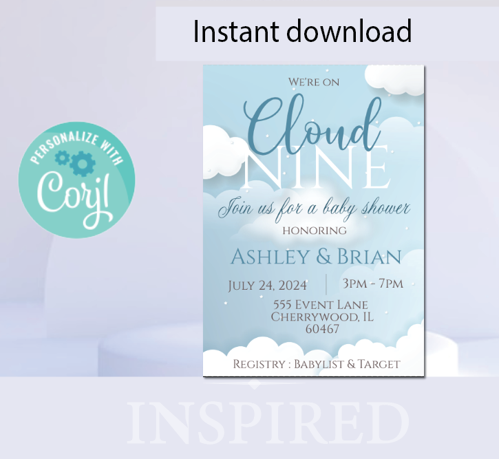 Cloud nine- Invitation - blue  - INSTANT DOWNLOAD