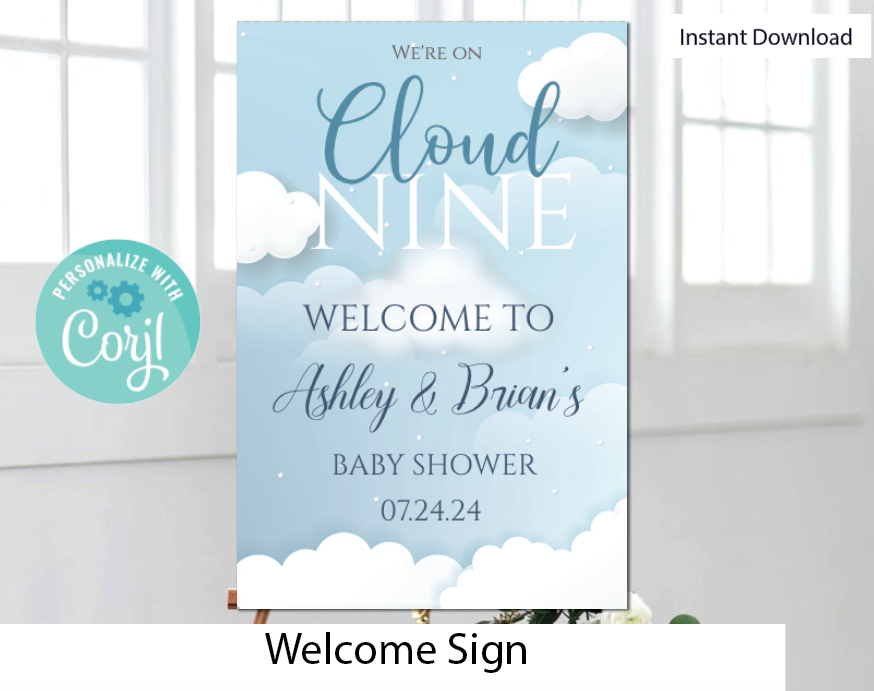 Cloud nine-Welcome sign - blue  - INSTANT DOWNLOAD