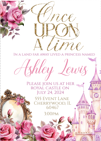 Once a upon of time - Invitation - white  - INSTANT DOWNLOAD