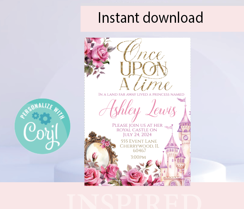 Once a upon of time - Invitation - white  - INSTANT DOWNLOAD