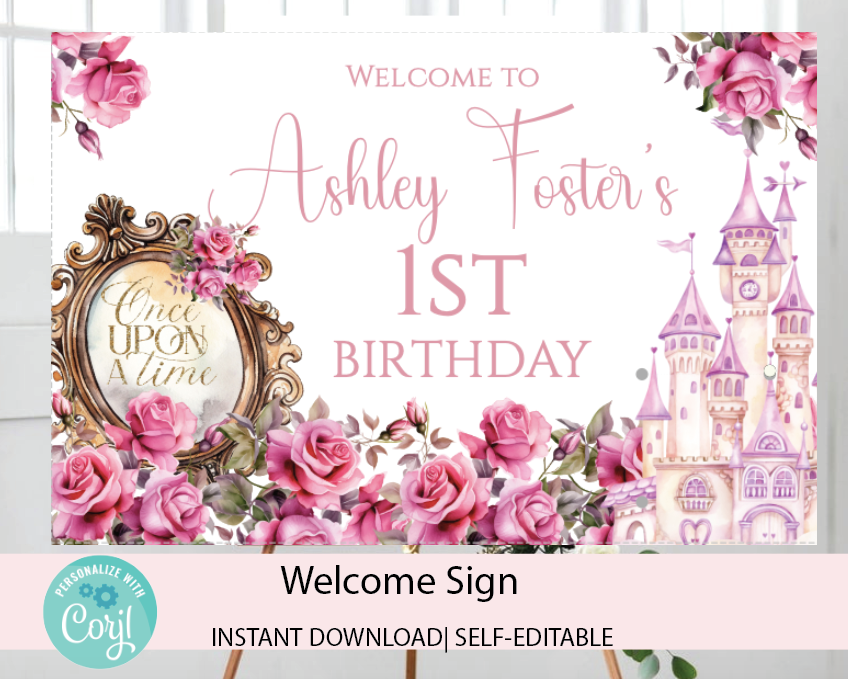 Once upon of time - Welcome sign- white  - INSTANT DOWNLOAD