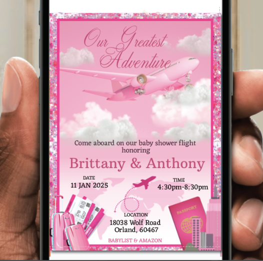 Airplane invitation - Travel theme-pink- INSTANT DOWNLOAD