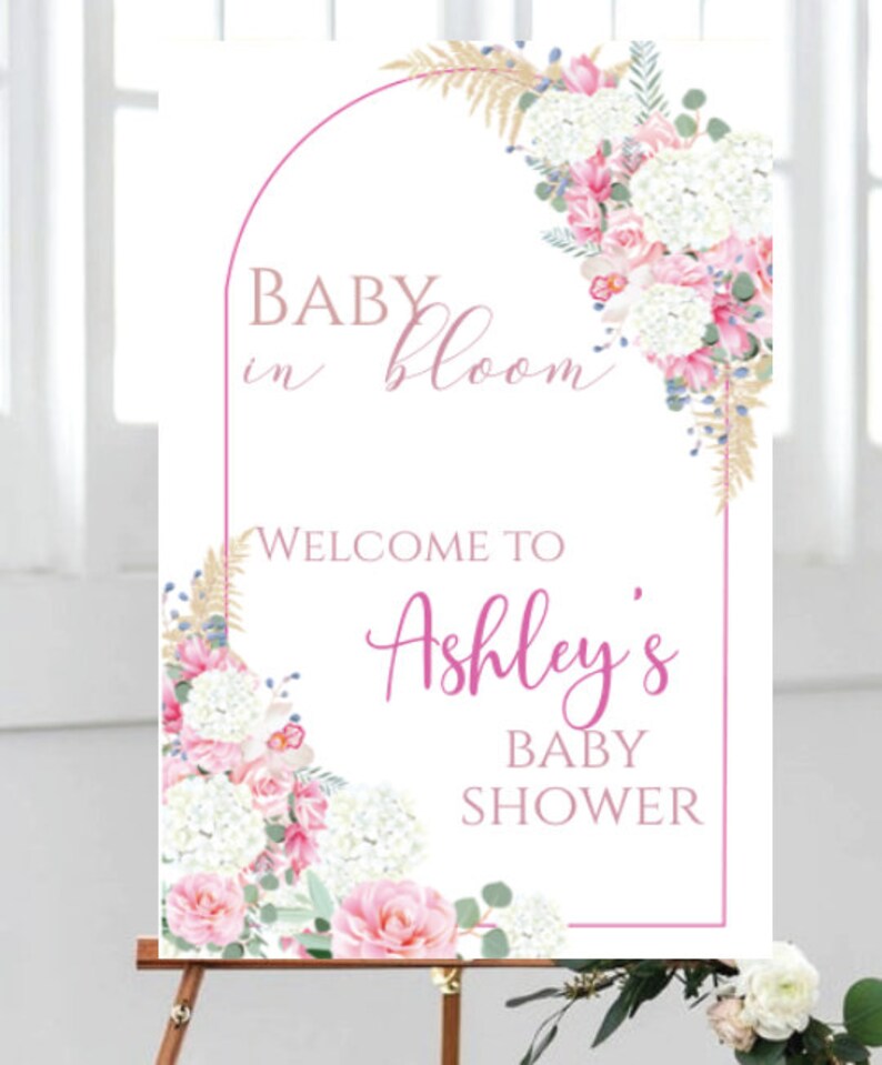 Baby in bloom- Welcome sign- white/pink  - INSTANT DOWNLOAD