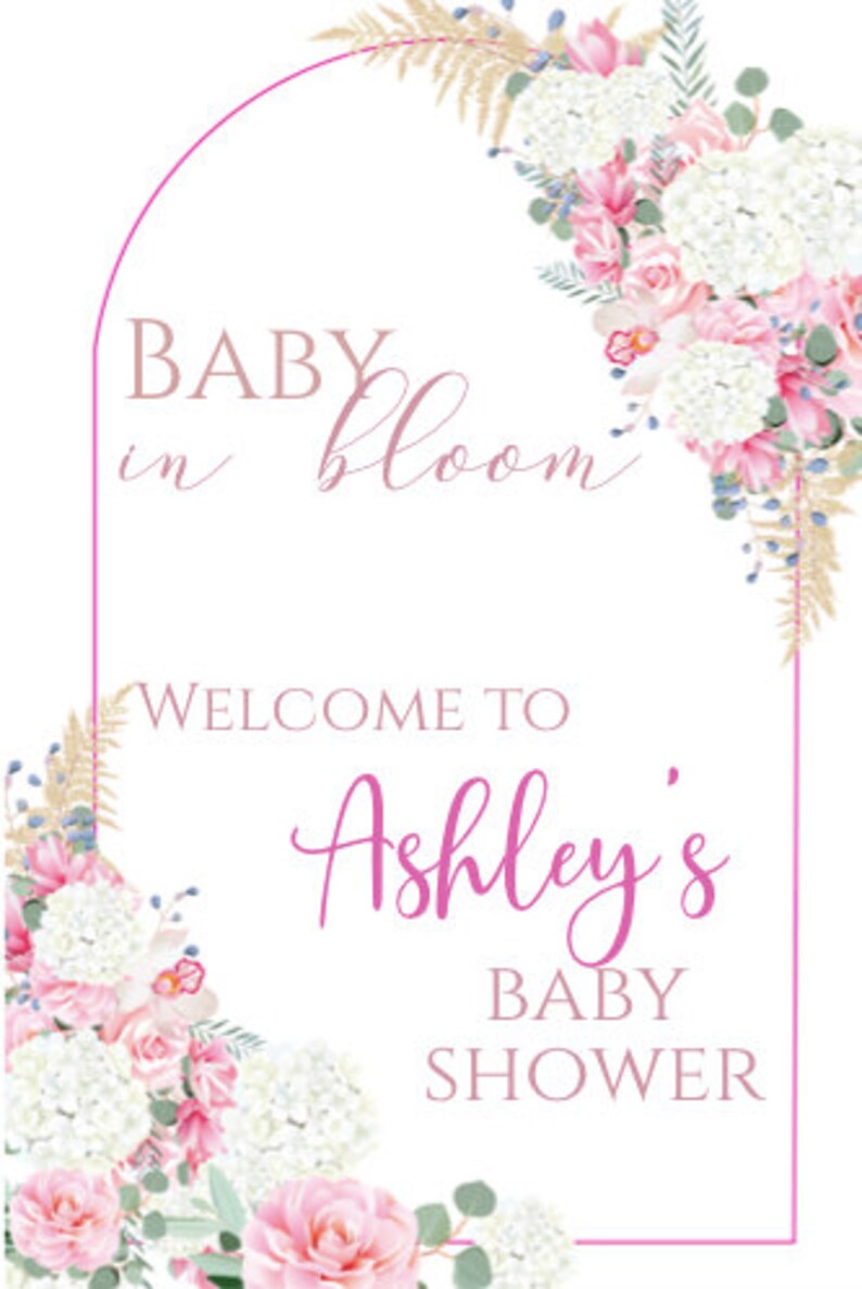 Baby in bloom- Welcome sign- white/pink  - INSTANT DOWNLOAD